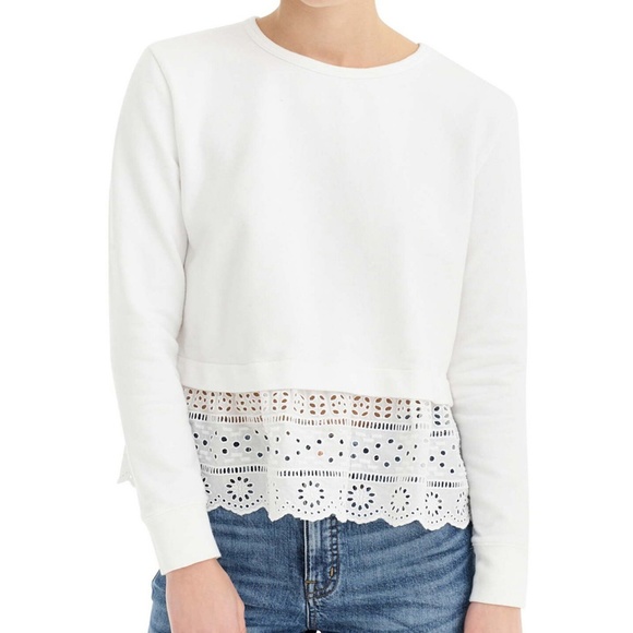 J. Crew Eyelet Hem Long Sleeve Sweatshirt M L - Picture 2 of 8